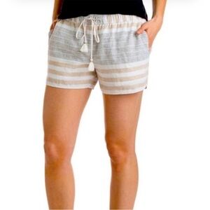 Vineyard Vines Linen Striped Drawstring Shorts tassel summer white tan XS